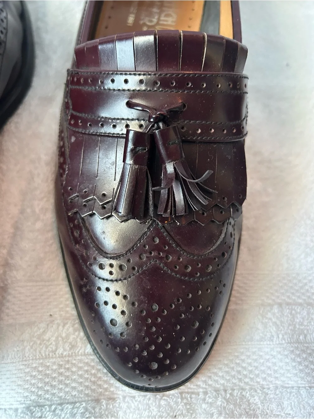 Men's Tassel Wingtip Loafers in Deep Burgundy